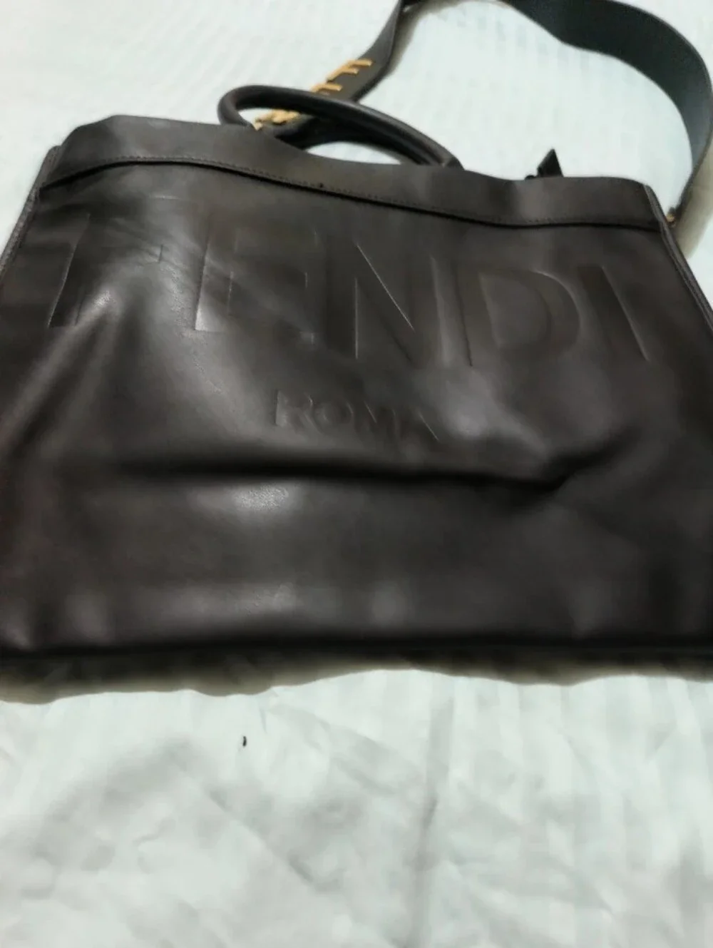 Fendi Black Embossed Roma Leather Tote